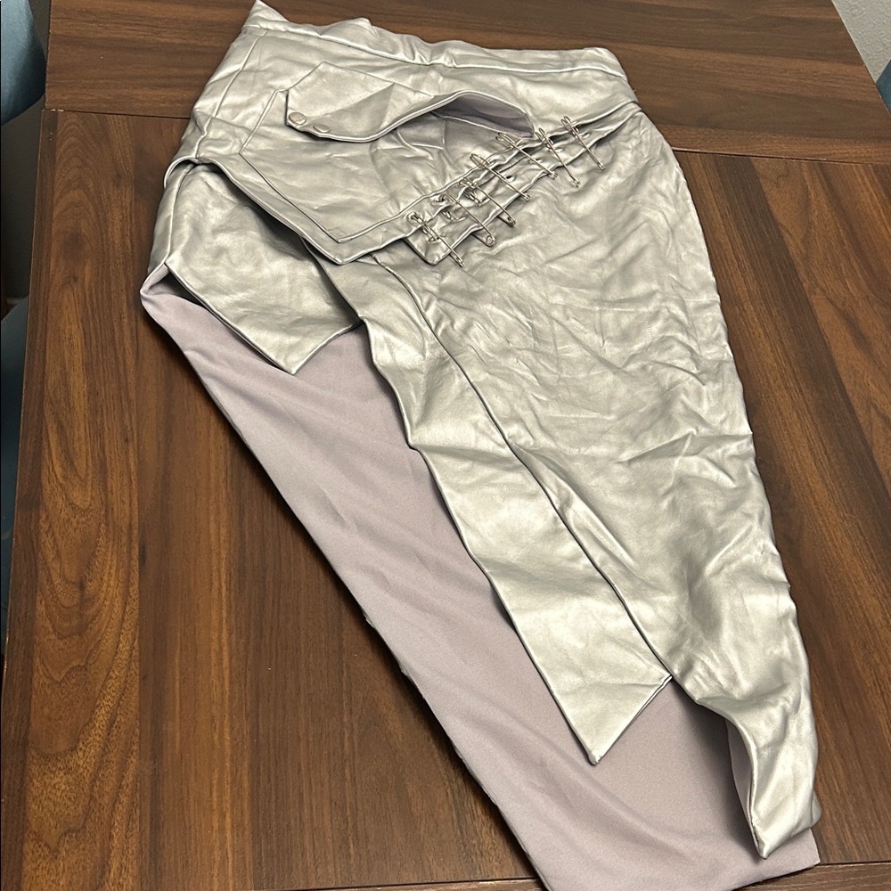 Silver Metallic Skirt with Buckle Detail
